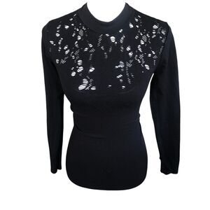 Bebe Mock Neck cut out sexy Black Longsleeve Stretch pullover top Sz S